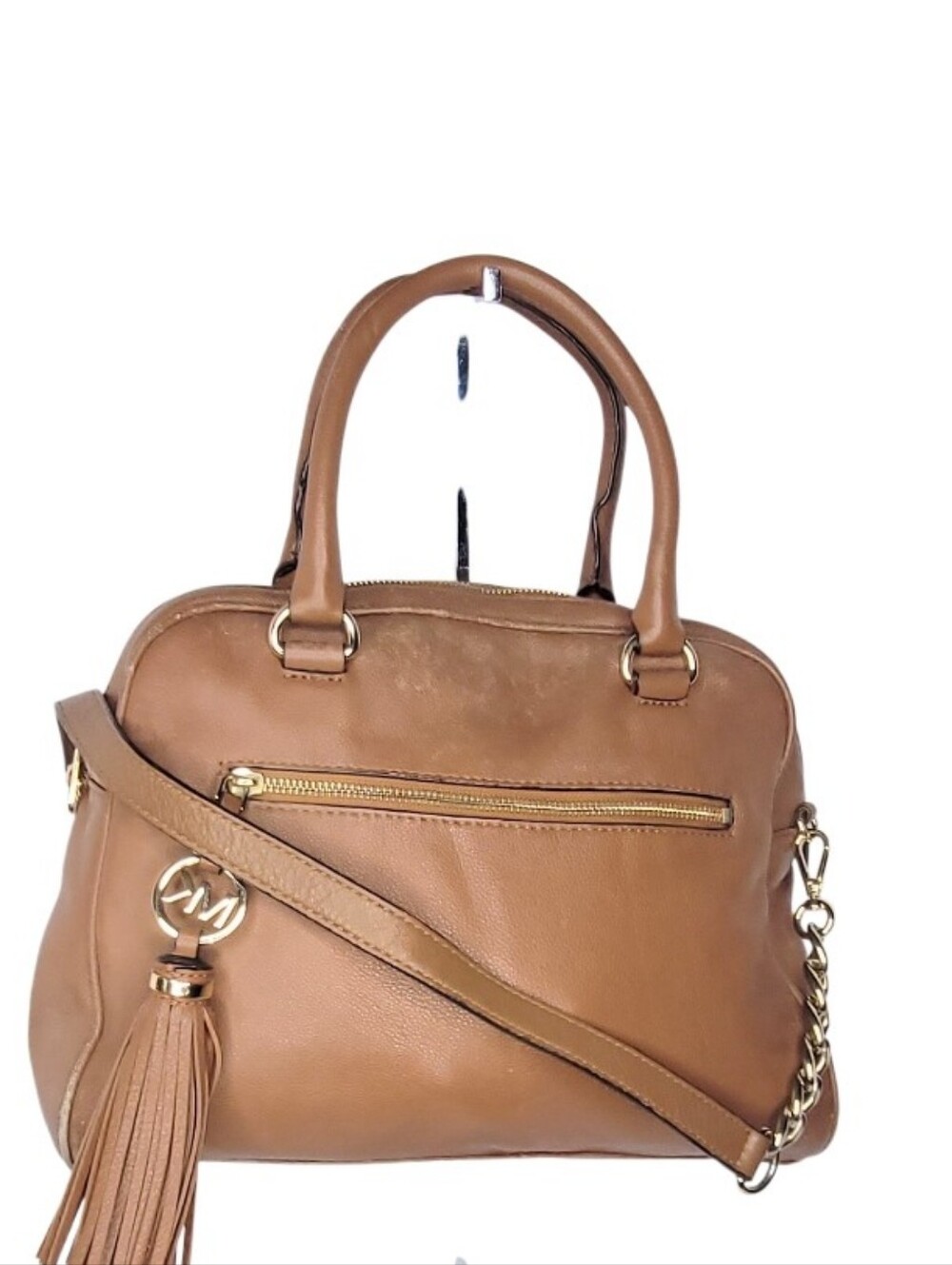 MICHAEL Michael Kors Cognac Leather Satchel with Tassel and Gold Hardware